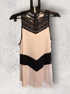 Sleeveless White Tank with Black Lace Yoke